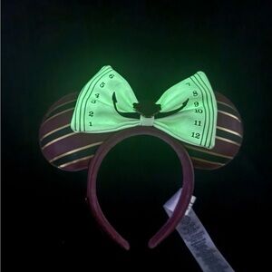 Disney Parks Loungefly Tower Of Terror Glow In Dark Bow Minnie Ears Headband EUC